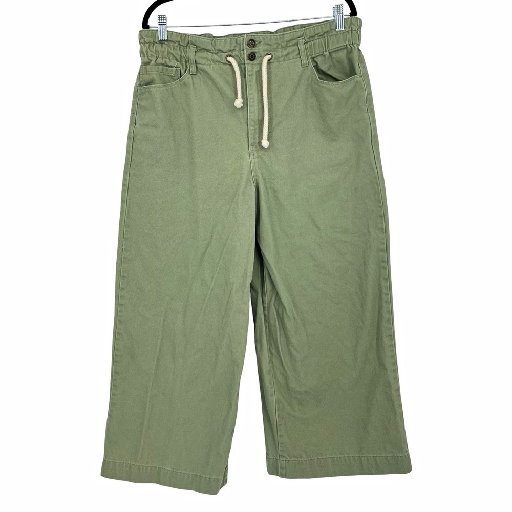 Kensie Jeans Green Wide-Leg Cropped Cotton Pants Womens Size 12 Regular
